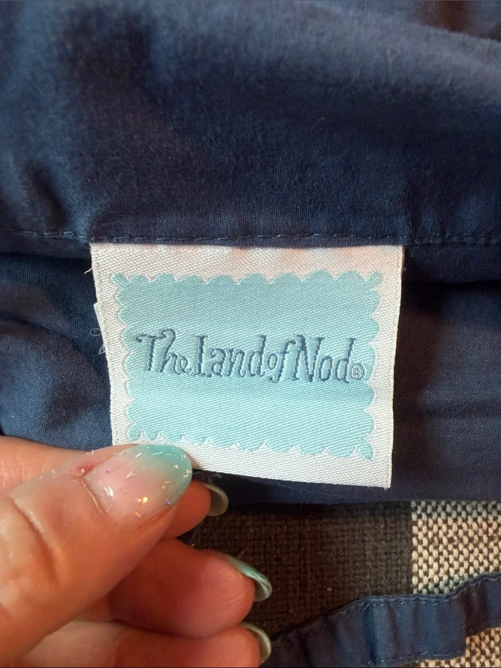 Land Of Nod Navy Quilted Mat with Orange Border